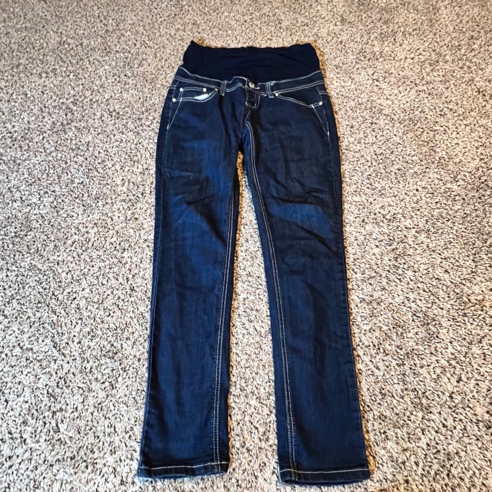 Bella Vida Maternity Skinny Jeans Dark Wash Rhinestone Embellished Size S